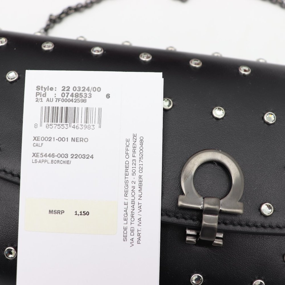 NWT Salvatore Ferragamo Gancini Clip Black Leather Studded Mini Bag Clutch - Picture 9 of 10